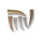 SIX MIDDLE EASTERN BRASS AND METAL DAGGER SHEATHS