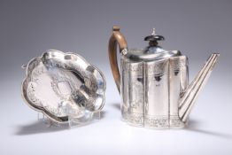 A GEORGE III SILVER TEAPOT WITH STAND, by Charles Aldridge, London 1793, of oval lobed form, the