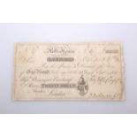 A RARE BANK NOTE, Holt-House, Derby-Shire, One Pound, 25th September 1800, no. 3/67 for Self &