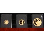 AN ELIZABETH II SAPPHIRE JUBILEE THREE COIN GOLD PROOF SET, comprising half crown, quarter crown and