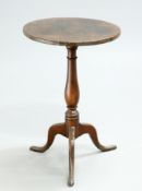 A SMALL GEORGE III OAK TRIPOD TABLE, 18TH CENTURY, the circular top raised on a baluster stem