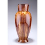 A LARGE LINTHORPE POTTERY VASE, of baluster form, with streaky brown glaze, impressed no. 477 and