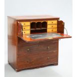 A 19TH CENTURY MAHOGANY SECRETAIRE CHEST, the moulded rectangular top above a secretaire drawer