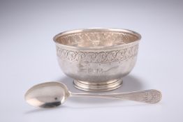 A GEORGE V LIBERTY & CO SILVER BOWL AND SPOON, Birmingham 1916, the circular bowl with a Vitruivan