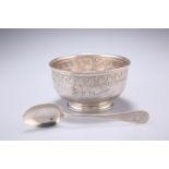 A GEORGE V LIBERTY & CO SILVER BOWL AND SPOON, Birmingham 1916, the circular bowl with a Vitruivan