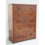 A VERY LARGE VICTORIAN MAHOGANY COUNTRY HOUSE CHEST OF DRAWERS, in two sections, with five