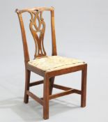 AN 18TH CENTURY COUNTRY CHIPPENDALE MAHOGANY SIDE CHAIR WITH 17TH CENTURY STUMPWORK SEAT COVER, with