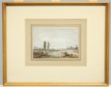 FRENCH SCHOOL (19TH CENTURY), LANDSCAPE WITH A DISTANT CHURCH, Squire Gallery label verso,
