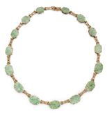 AN EARLY 20TH CENTURY JADE AND DIAMOND NECKLACE,