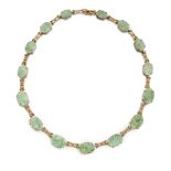 AN EARLY 20TH CENTURY JADE AND DIAMOND NECKLACE,