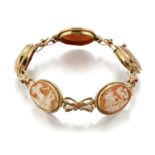 A 9CT OVAL SHELL CAMEO BRACELET