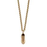 A 9CT AND GEMSET FOOTBALL BOOT PENDANT AND CHAIN,