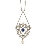 A BELLE EPOQUE SAPPHIRE, DIAMOND AND PEARL NECKLACE,