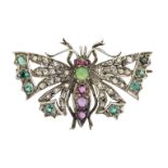 A DIAMOND, RUBY, EMERALD AND OPAL BUTTERFLY BROOCH,