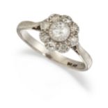 AN 18CT AND PLATINUM DIAMOND CLUSTER RING,