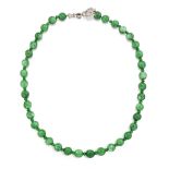 A JADE BEAD NECKLACE WITH DIAMOND AND EMERALD DRAGON HEAD CLASP,