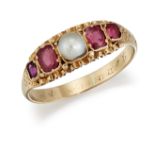 A RUBY AND SPLIT PEARL RING,