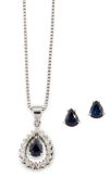 A SAPPHIRE AND DIAMOND PENDANT AND SAPPHIRE EARSTUDS,