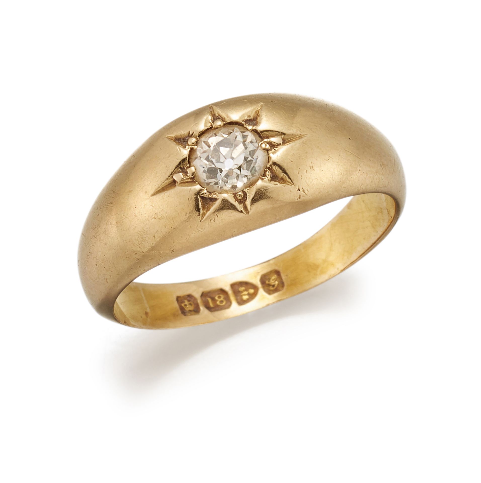 AN 18 CARAT GOLD AND DIAMOND RING, hallmarked Chester 1907, set with a single diamond within a