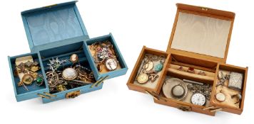 TWO BOXES OF MIXED SILVER AND COSTUME JEWELLERY,