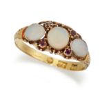 A VICTORIAN 18CT OPAL AND RUBY RING,