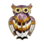 A BROWN OWL ENAMELLED BROOCH BY DAVID ANDERSEN,