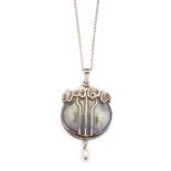 AN ART NOUVEAU STYLE SILVER AND CULTURED PEARL PENDANT,