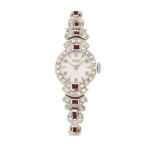 A 9CT RUBY AND DIAMOND COCKTAIL WATCH,