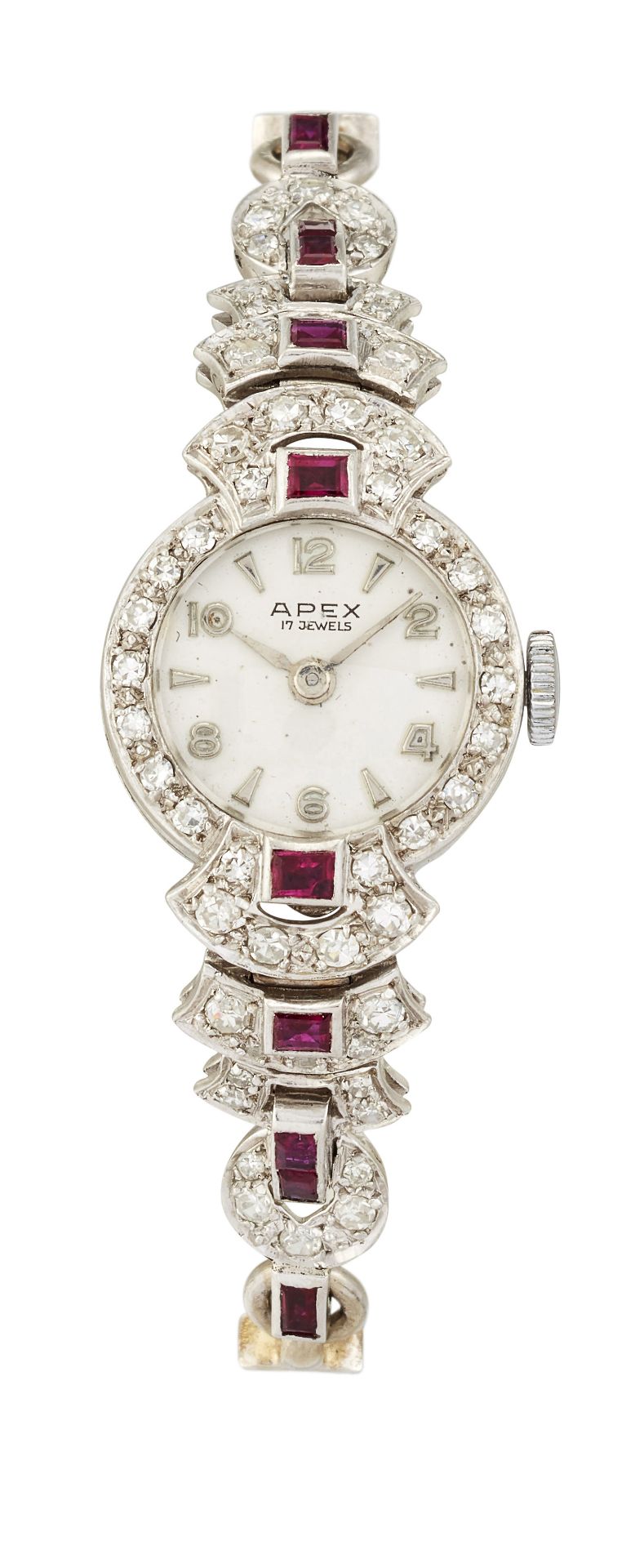 A 9CT RUBY AND DIAMOND COCKTAIL WATCH,