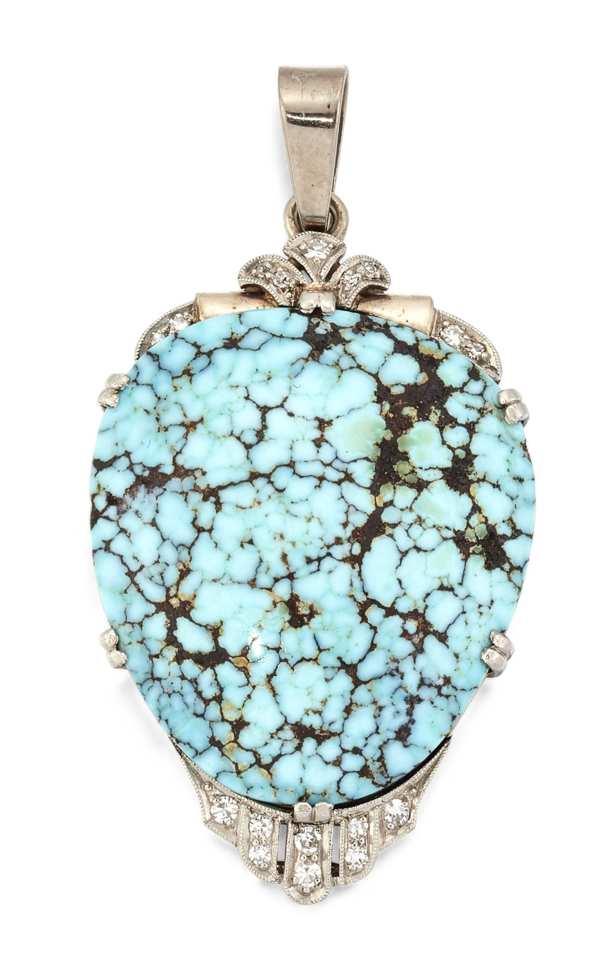 AN EARLY 20TH CENTURY TURQUOISE AND DIAMOND PENDANT,