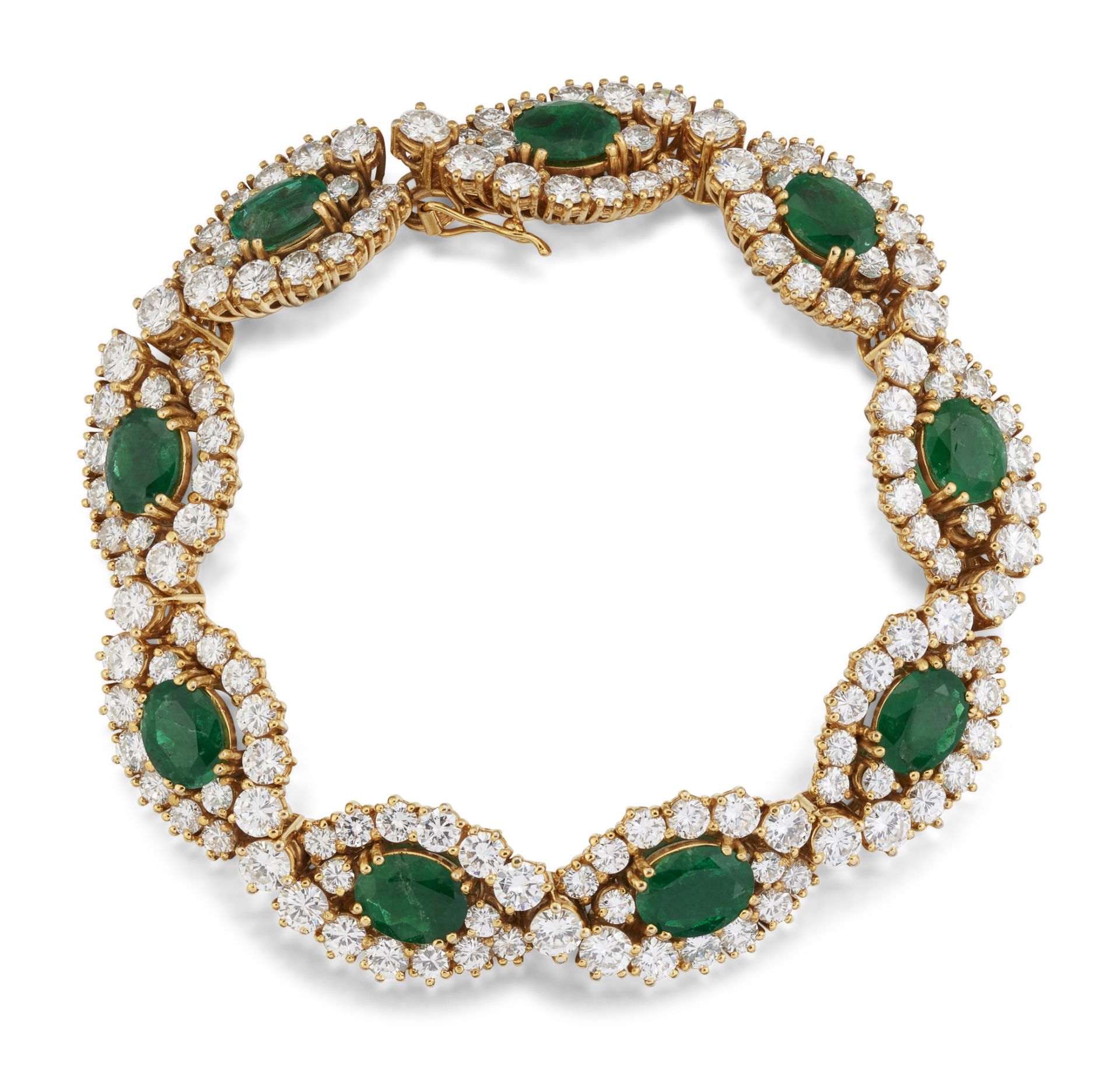 AN 18CT EMERALD AND DIAMOND BRACELET,