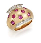 A DIAMOND AND RUBY COCKTAIL RING BY VAN CLEEF AND ARPELS,