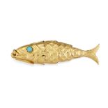 A MODERN GOLD ARTICULATED FISH PENDANT,