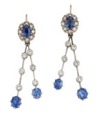 A PAIR OF SAPPHIRE AND DIAMOND EARRINGS,