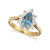 A 9CT TOPAZ AND DIAMOND CLUSTER RING,