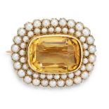 A 15CT CITRINE AND SPLIT PEARL BROOCH,