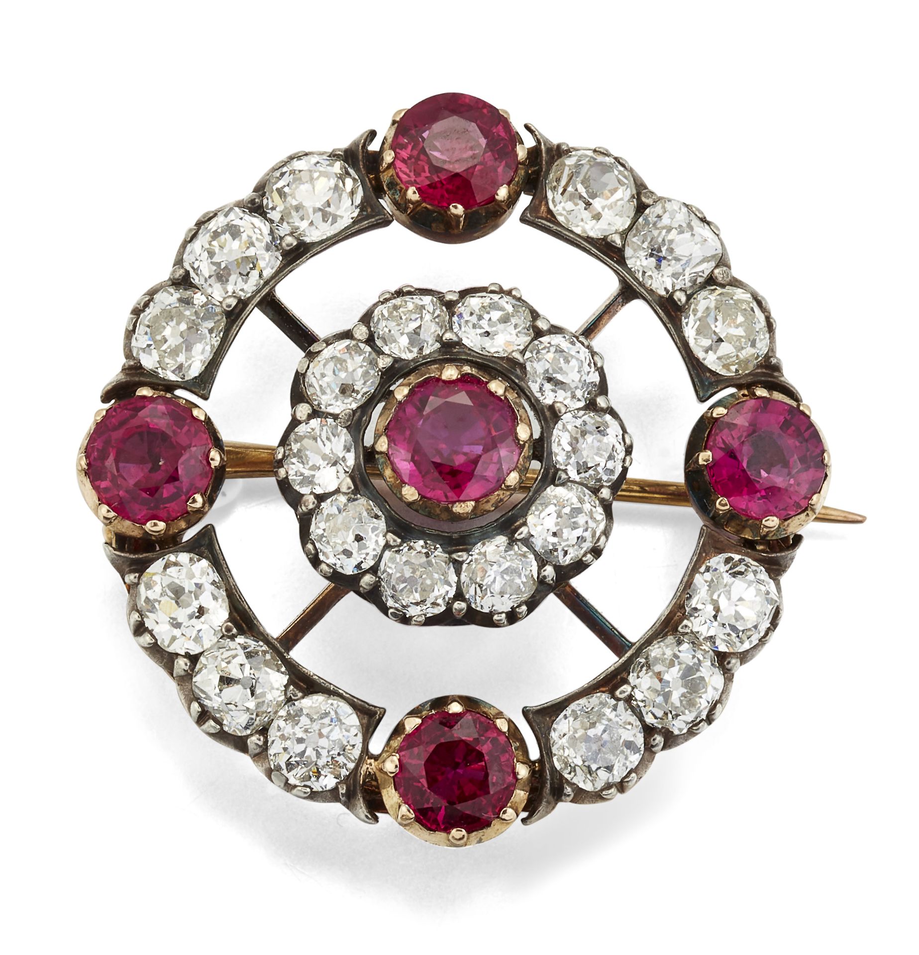 A 19TH CENTURY RUBY AND DIAMOND BROOCH,