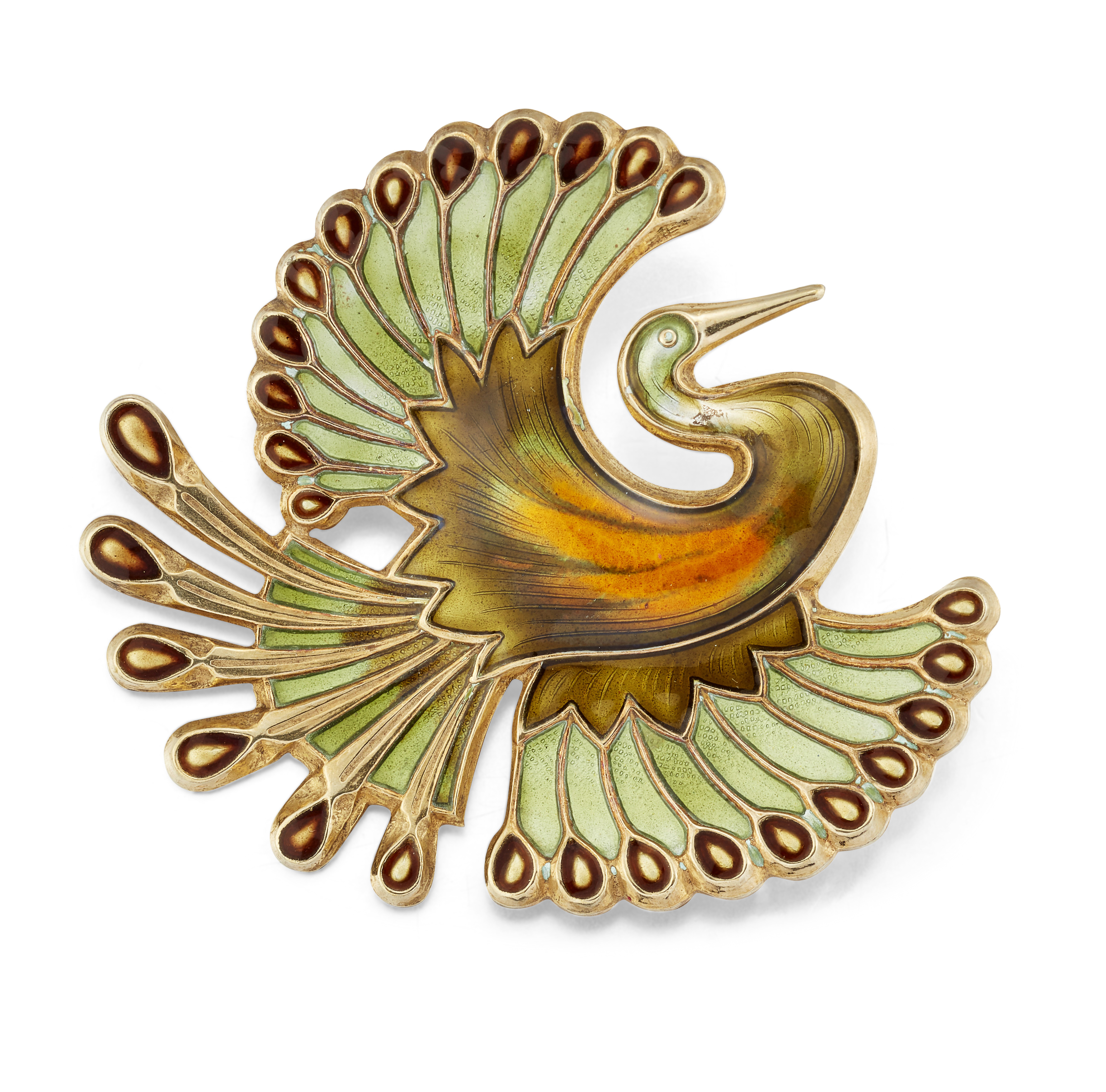 A DAVID ANDERSEN SILVER AND ENAMEL PEACOCK BROOCH,