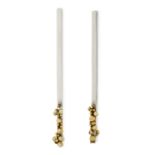 A PAIR OF CONTEMPORARY SILVER AND GOLD PLATED EARRINGS,