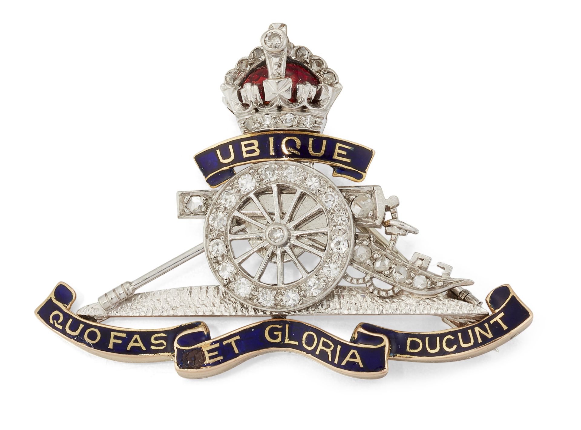 A DIAMOND AND ENAMEL ROYAL ARTILLERY SWEETHEART BROOCH