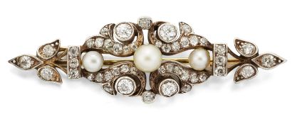 A VICTORIAN DIAMOND AND PEARL BROOCH,