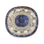 A BELLE EPOQUE SAPPHIRE, DIAMOND AND PEARL BROOCH,