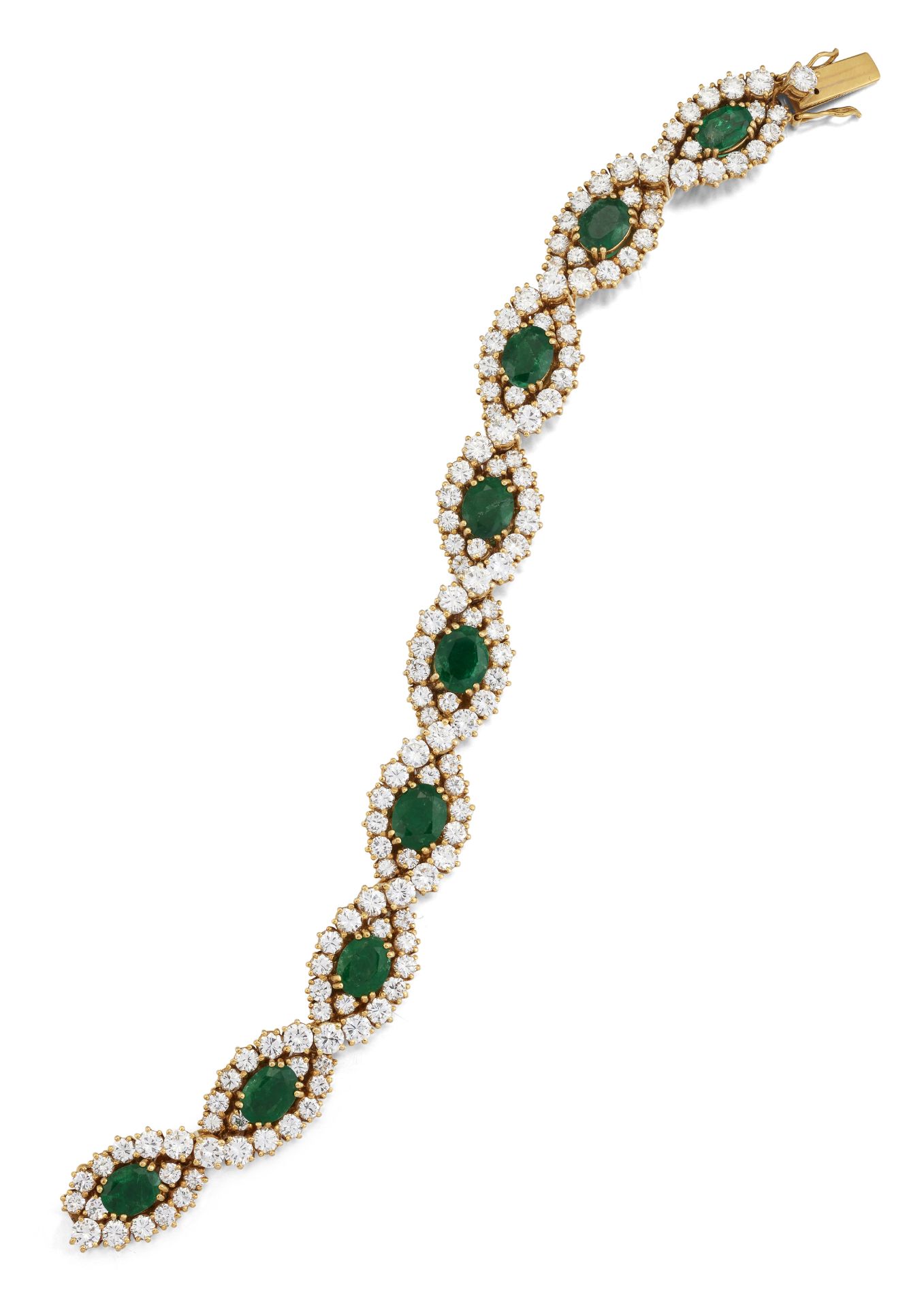 AN 18CT EMERALD AND DIAMOND BRACELET, - Image 2 of 2