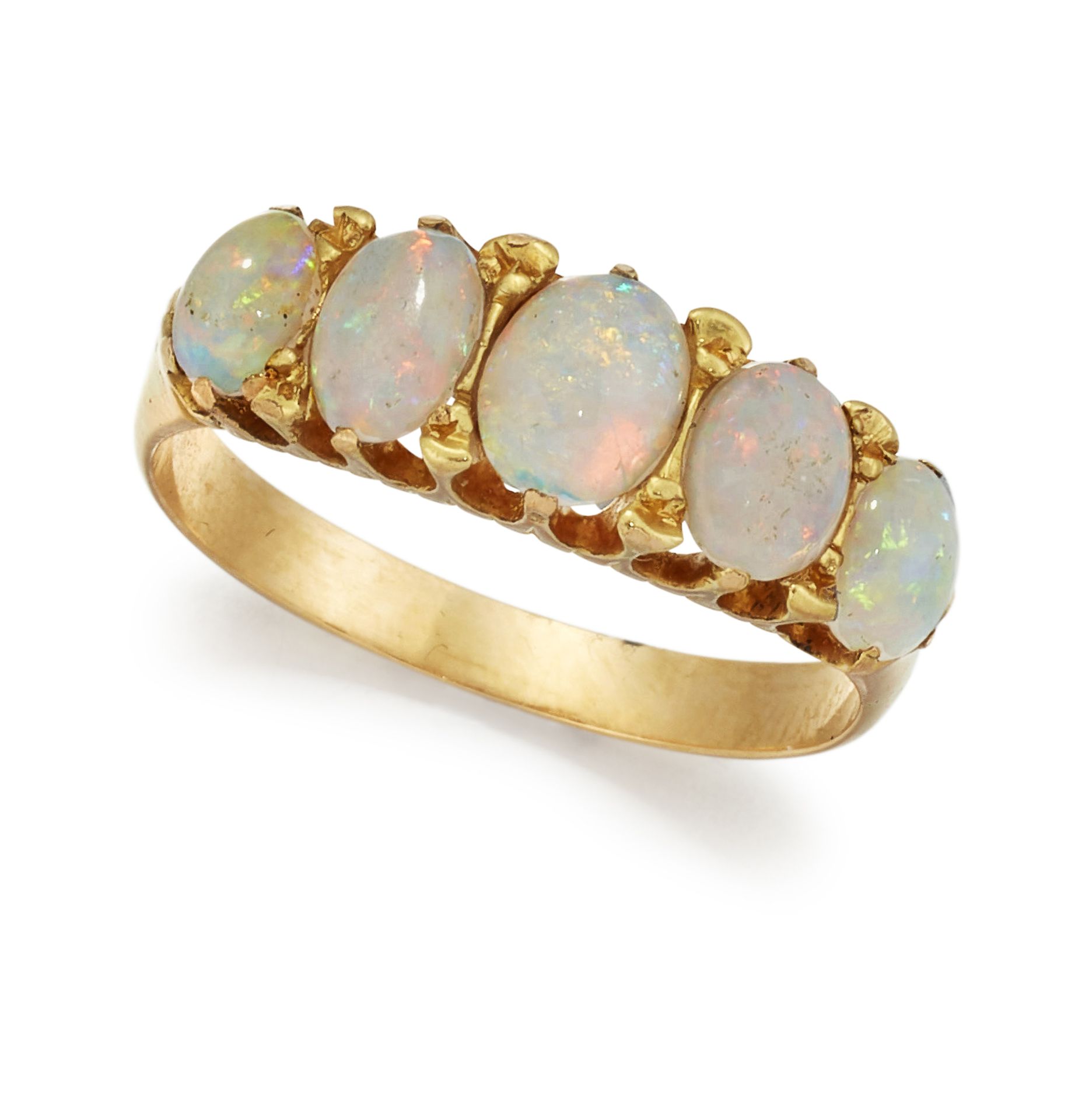 A FIVE STONE OPAL RING,