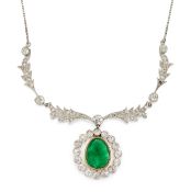 A BELLE EPOQUE EMERALD AND DIAMOND NECKLACE,