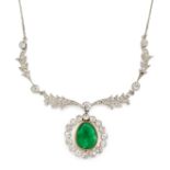 A BELLE EPOQUE EMERALD AND DIAMOND NECKLACE,