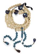 A CHINESE CARVED BONE AND ENAMEL BEAD NECKLACE,