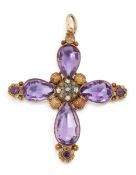 A VICTORIAN AMETHYST AND DIAMOND CROSS PENDANT,