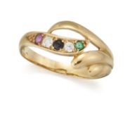 A 14CT MULTI GEMSET RING,