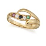 A 14CT MULTI GEMSET RING,